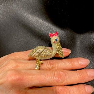 Vintage Betsey Johnson sparkly pelican ring